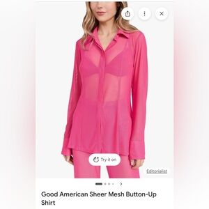 Good American Fuchsia Sheer Mesh Blouse SZ Small